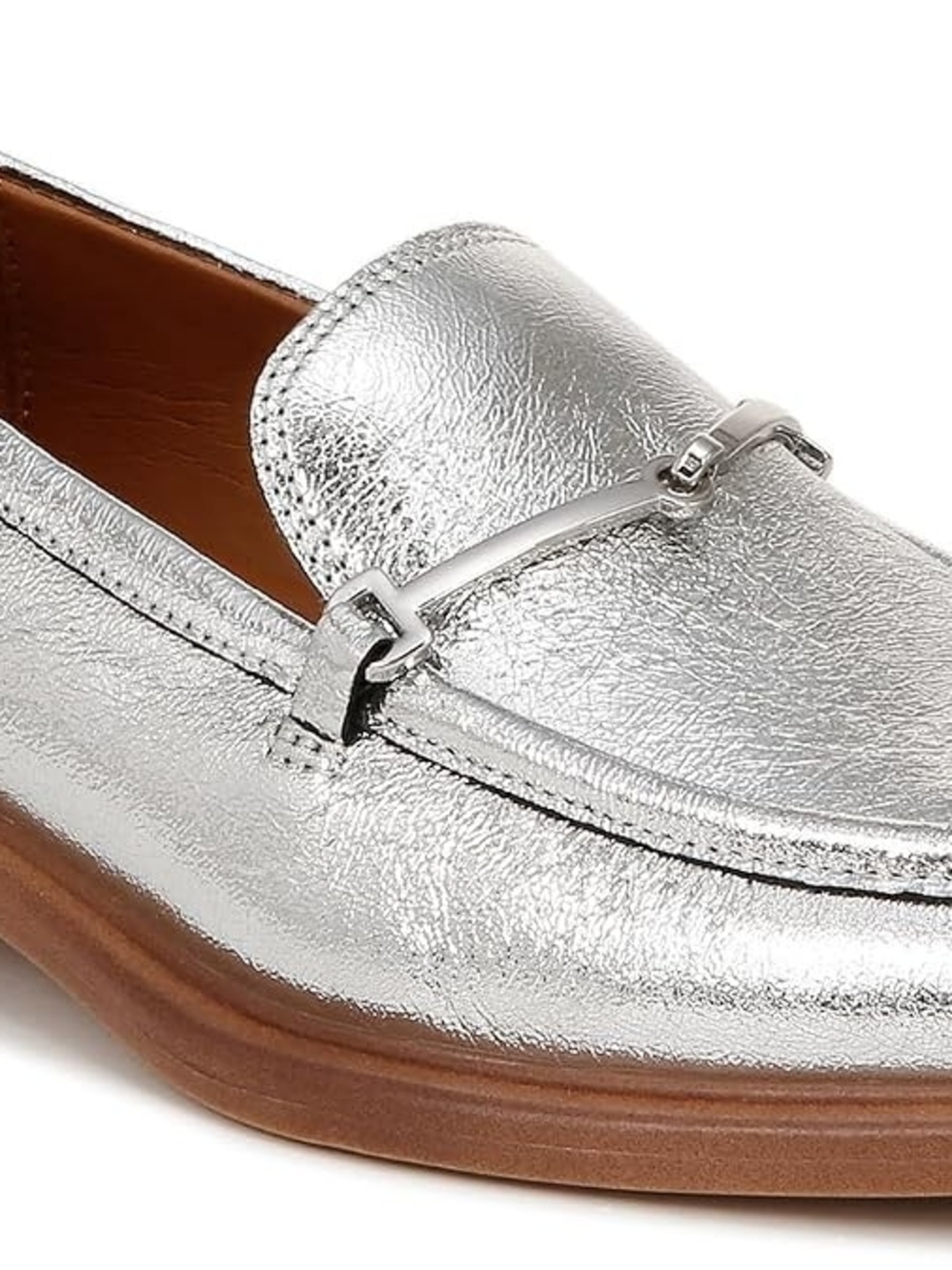 SARTO By Franco Sarto Metallic Silver Leather Bit Loafers
